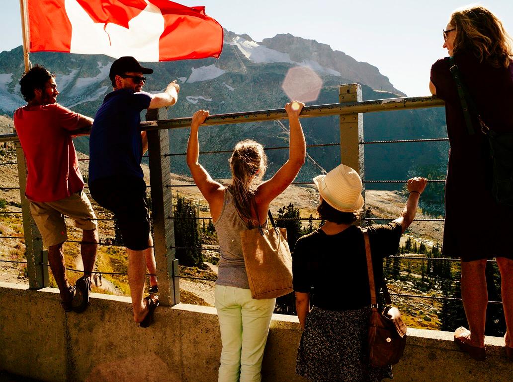 family looking at mountains